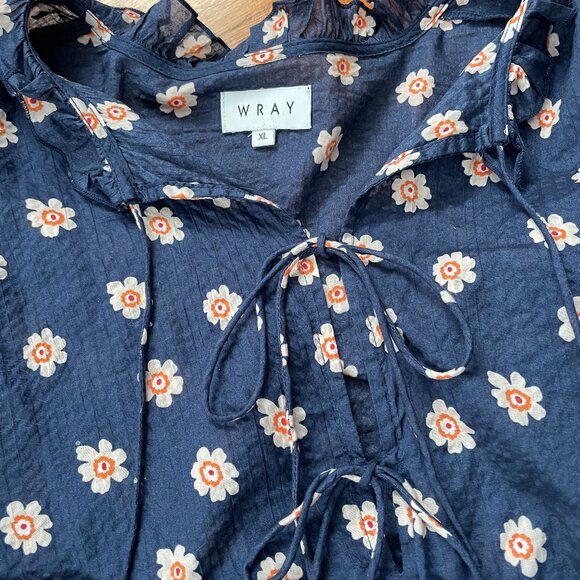 Blue Wray Dress with flowers and tie bodice size XL - Picture 1 of 4